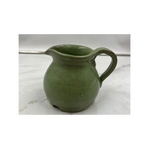 Vintage Studio Pottery Green Glazed Ceramic Small Creamer Pitcher Signed AH 4"